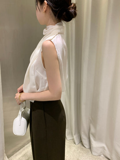 【F60378】現貨韓國夏季法式設計感飄帶雪紡上衣250512