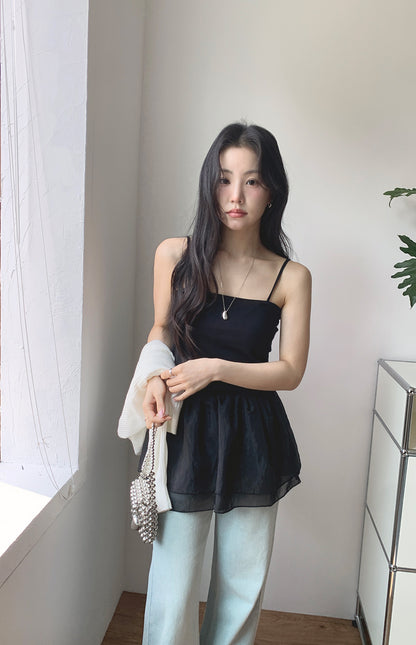 【F60368】實拍夏季芭蕾感復古雪紡吊帶背心250512
