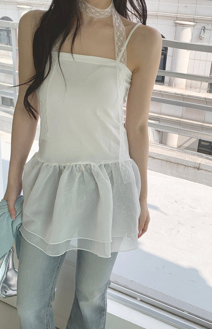 【F60368】實拍夏季芭蕾感復古雪紡吊帶背心250512
