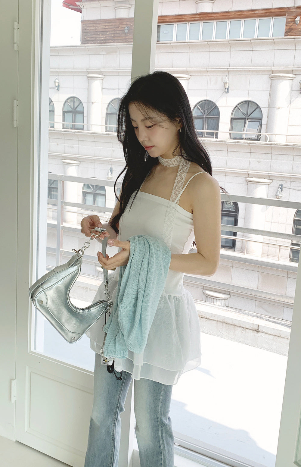 【F60368】實拍夏季芭蕾感復古雪紡吊帶背心250512
