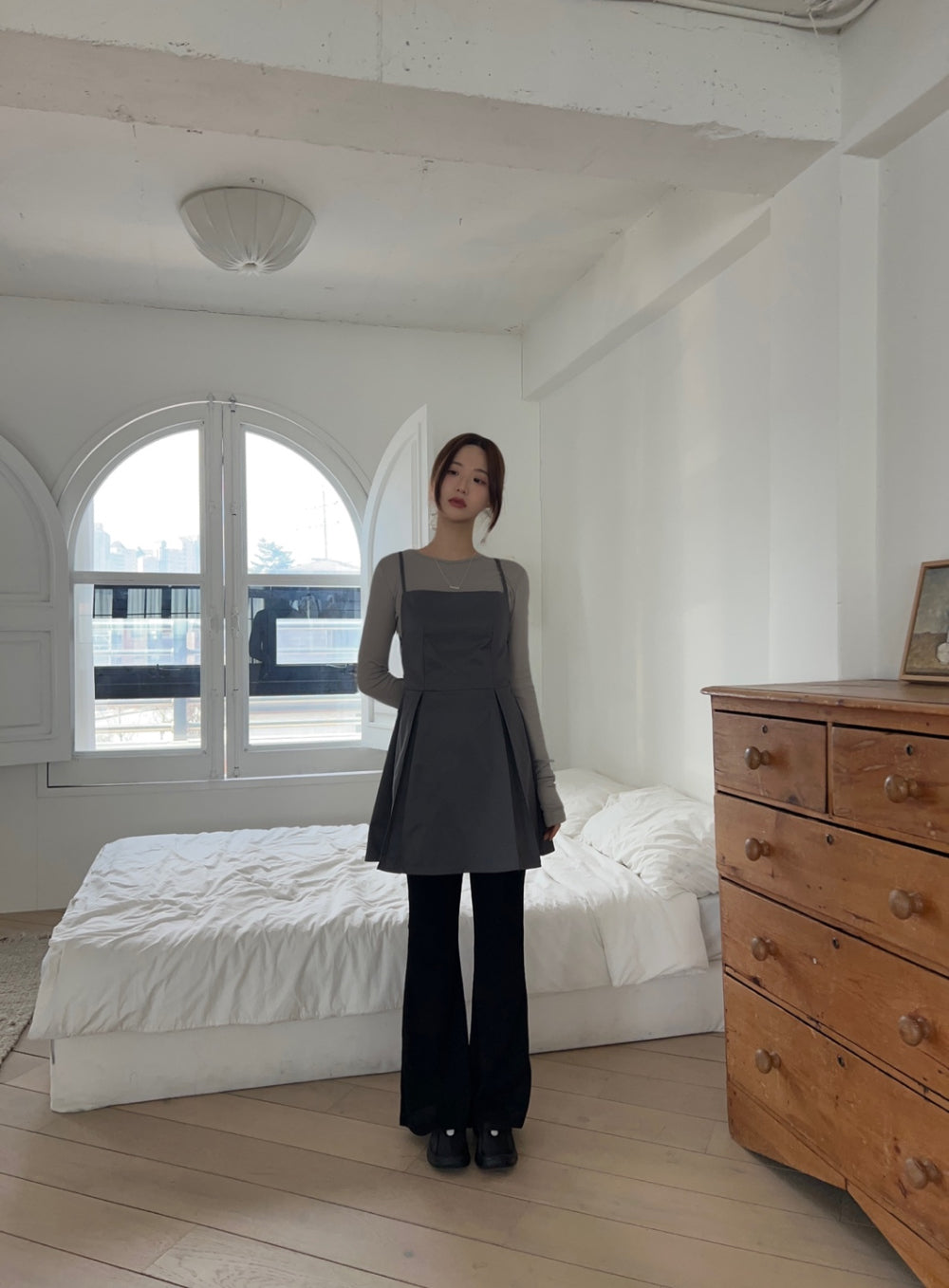 【F60531】韓系復古微性感✨美背綁帶收腰百搭疊穿細肩帶洋裝260316