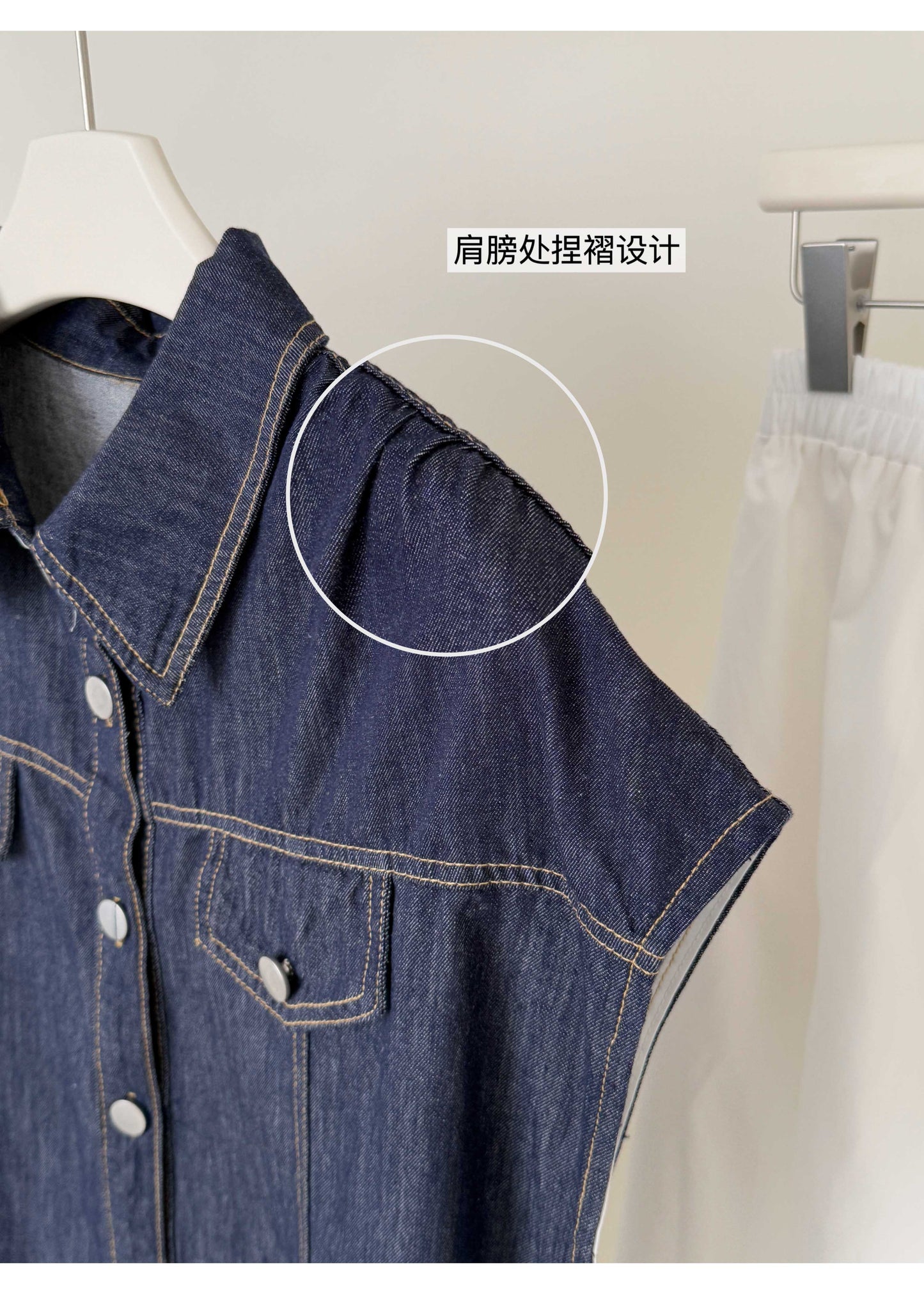 【F60364】夏季小眾設計感套裝｜牛仔襯衫＋高腰a字裙含腰帶250512