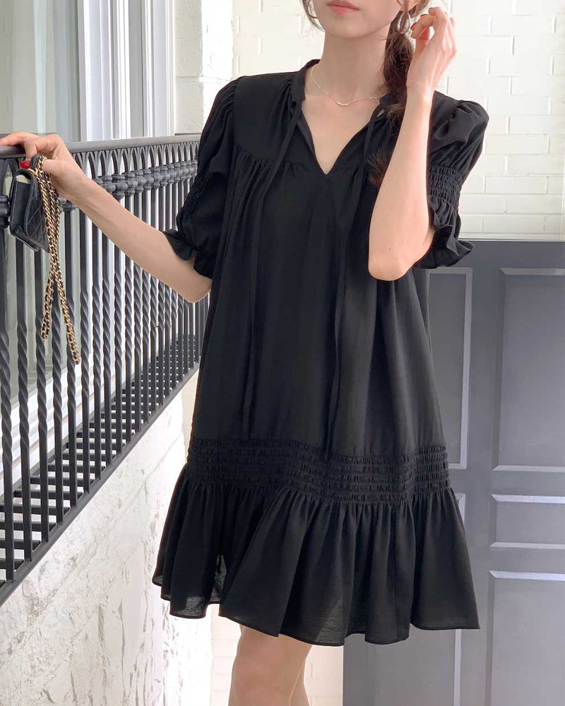 【F60630】夏季法式初戀細節滿滿傘狀洋裝260609