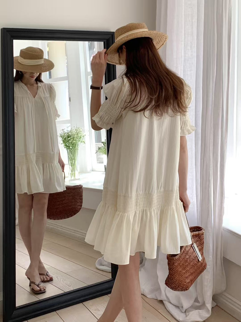 【F60630】夏季法式初戀細節滿滿傘狀洋裝260609