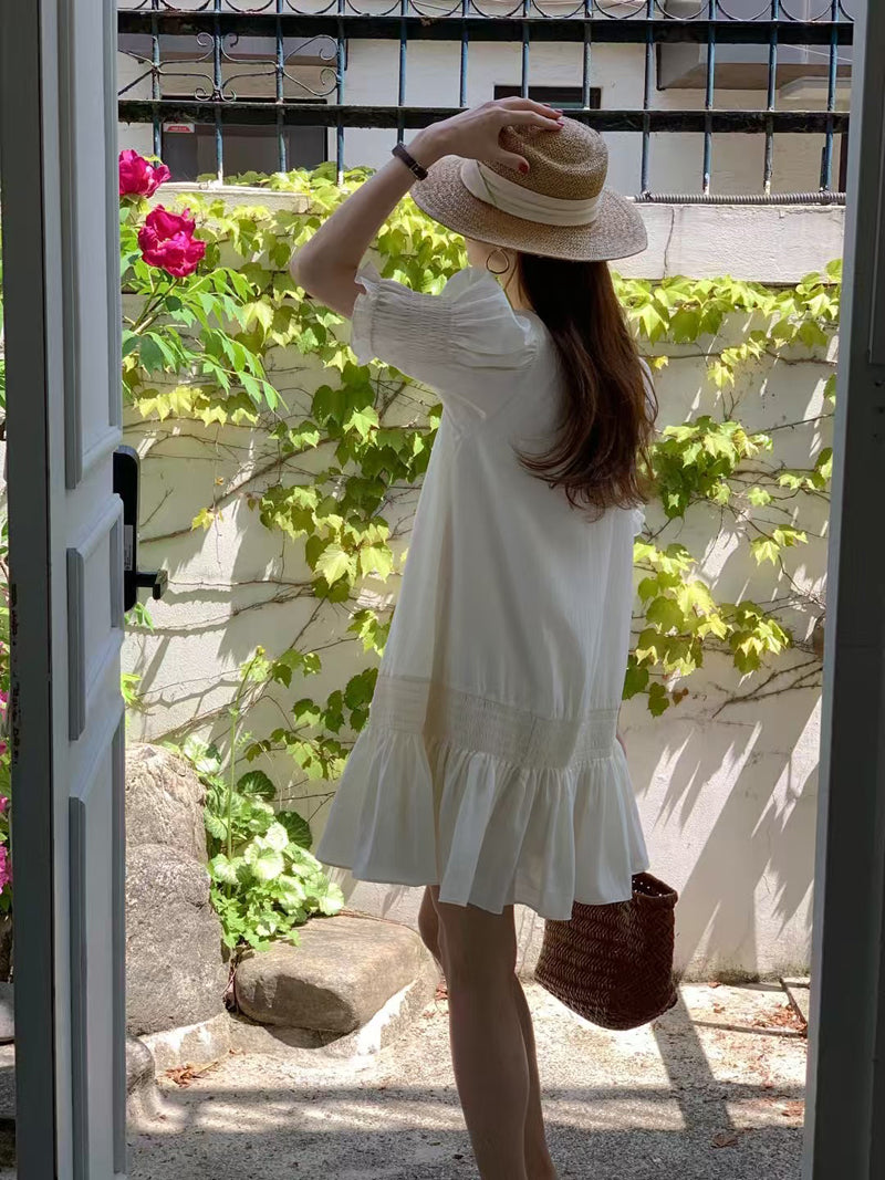 【F60630】夏季法式初戀細節滿滿傘狀洋裝260609