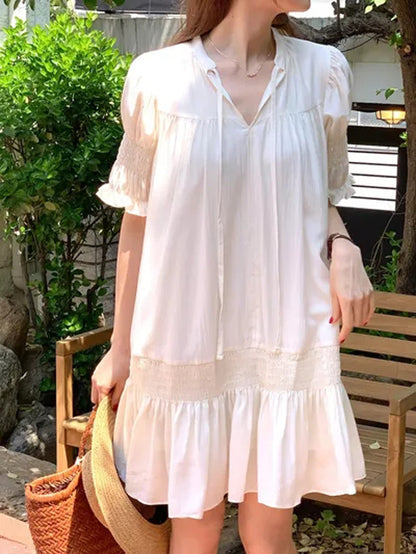【F60630】夏季法式初戀細節滿滿傘狀洋裝260609