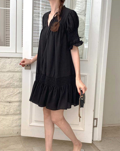 【F60630】夏季法式初戀細節滿滿傘狀洋裝260609