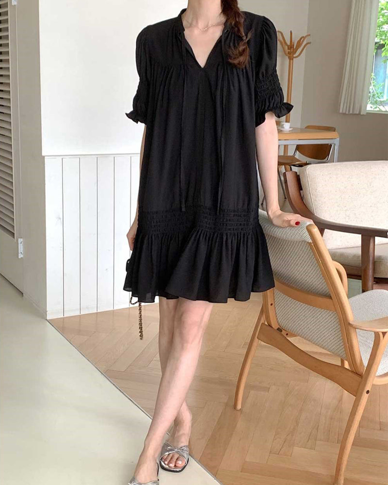 【F60630】夏季法式初戀細節滿滿傘狀洋裝260609