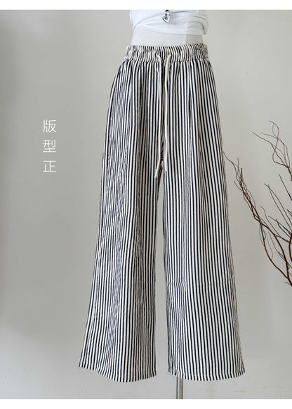 【F60360】實拍夏季慵懶氣質三件套｜條紋開衫＋針織背心＋長褲套裝250512