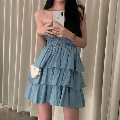 【F60401】實拍韓國復古甜美蛋糕平口洋裝250526