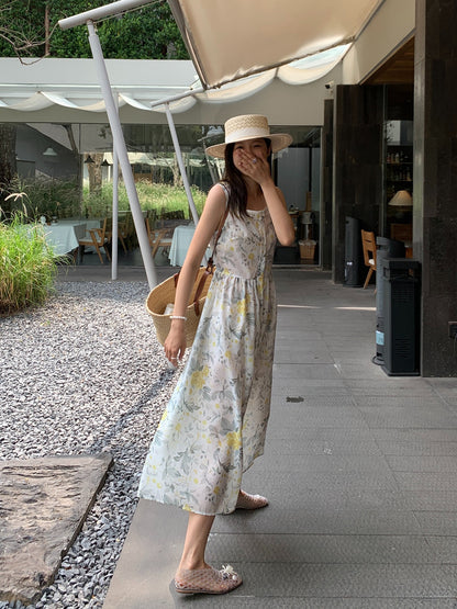 【F60429】實拍法式度假清新碎花方領復古洋裝250609