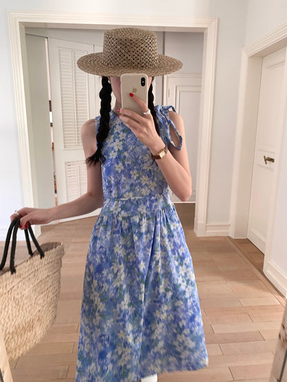 【F60484】實拍韓系甜美碎花小清新繫帶洋裝250616
