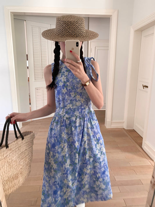 【F60484】實拍韓系甜美碎花小清新繫帶洋裝250616