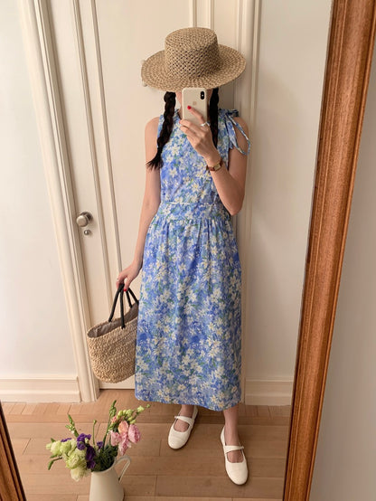 【F60484】實拍韓系甜美碎花小清新繫帶洋裝250616