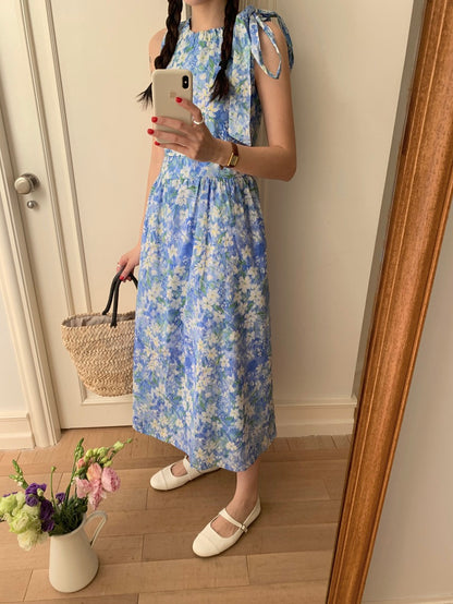 【F60484】實拍韓系甜美碎花小清新繫帶洋裝250616