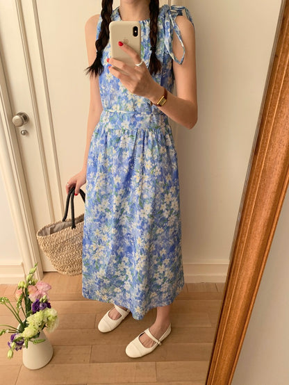 【F60484】實拍韓系甜美碎花小清新繫帶洋裝250616