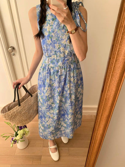 【F60484】實拍韓系甜美碎花小清新繫帶洋裝250616