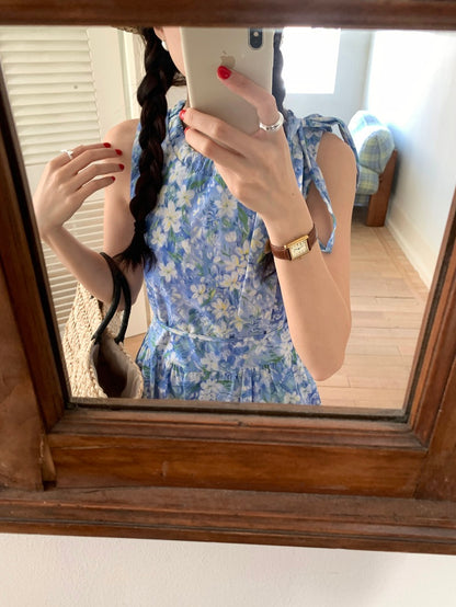 【F60484】實拍韓系甜美碎花小清新繫帶洋裝250616