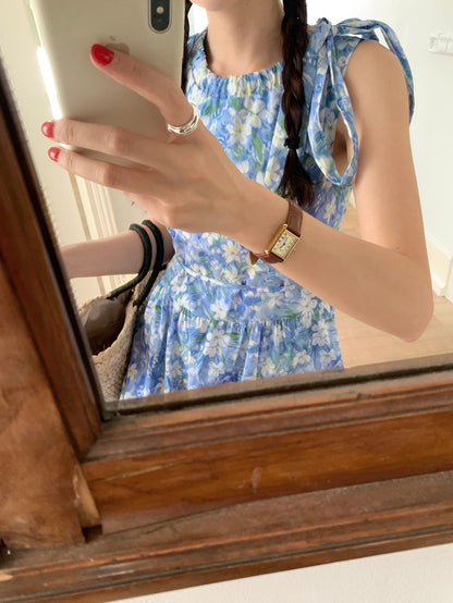 【F60484】實拍韓系甜美碎花小清新繫帶洋裝250616