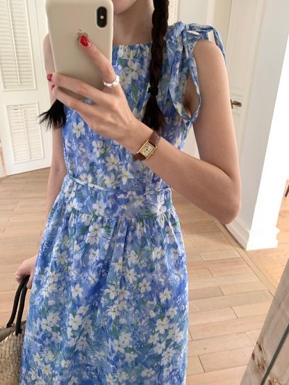 【F60484】實拍韓系甜美碎花小清新繫帶洋裝250616