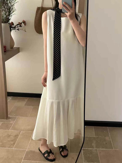 【F60447】】實拍簡約設計款洋裝＋絲巾250609