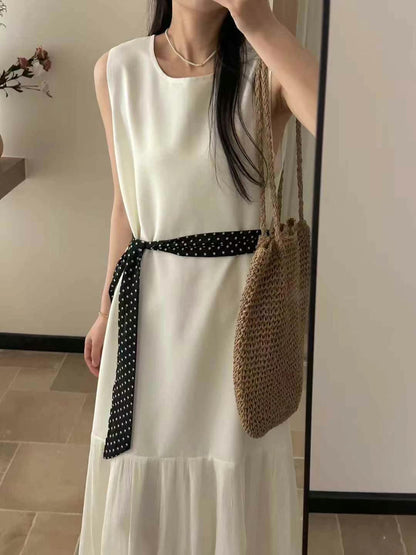 【F60447】】實拍簡約設計款洋裝＋絲巾250609