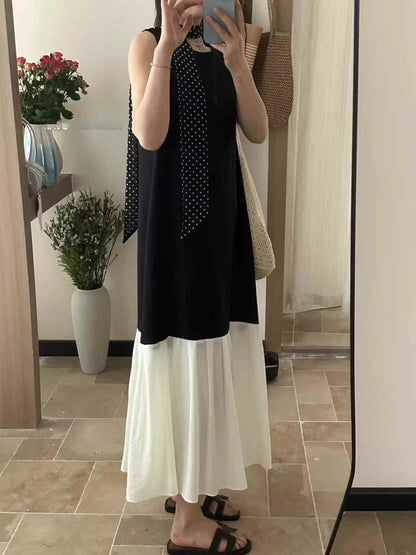 【F60447】】實拍簡約設計款洋裝＋絲巾250609