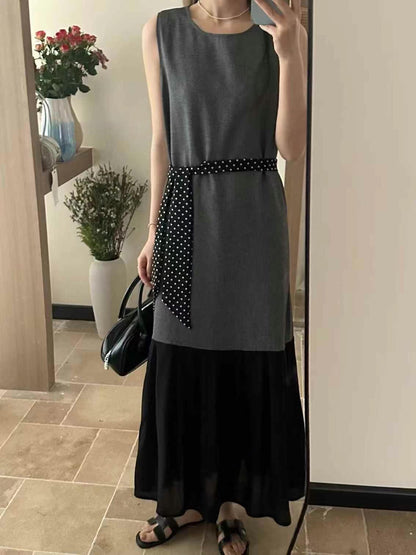 【F60447】】實拍簡約設計款洋裝＋絲巾250609