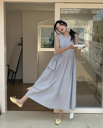 【F60446】實拍韓國夏天簡約氣質洋裝＋斜背小包250609