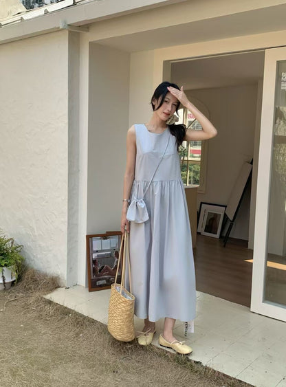 【F60446】實拍韓國夏天簡約氣質洋裝＋斜背小包250609