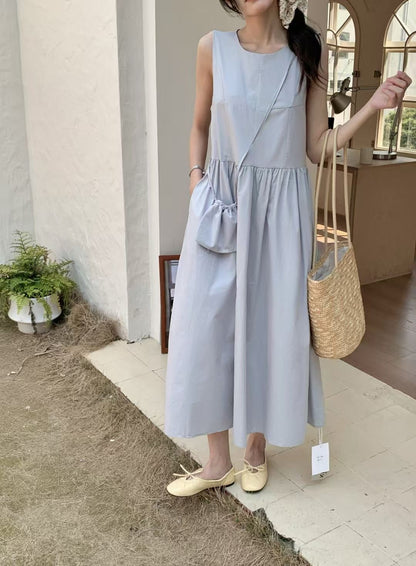 【F60446】實拍韓國夏天簡約氣質洋裝＋斜背小包250609