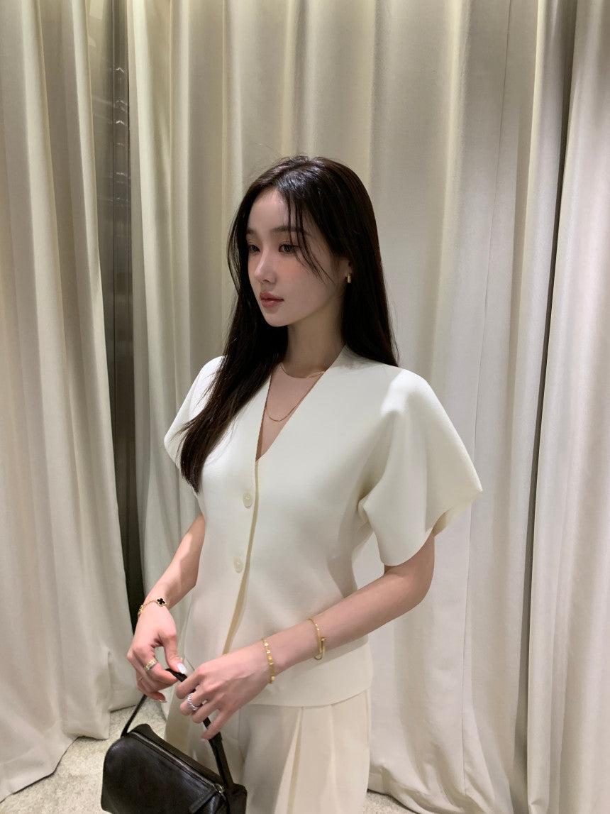 【F60408】韓國夏季法式簡約V領針織開衫250526