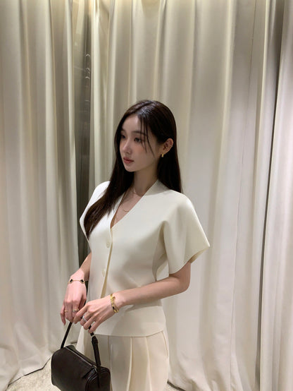 【F60408】韓國夏季法式簡約V領針織開衫250526