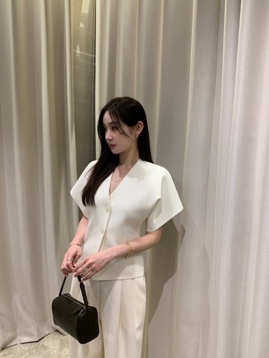 【F60408】韓國夏季法式簡約V領針織開衫250526