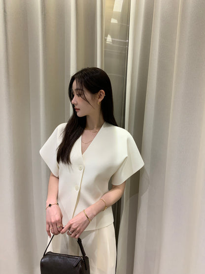 【F60408】韓國夏季法式簡約V領針織開衫250526