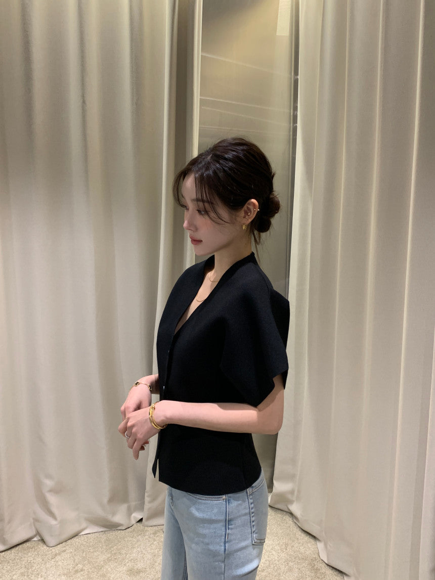 【F60408】韓國夏季法式簡約V領針織開衫250526