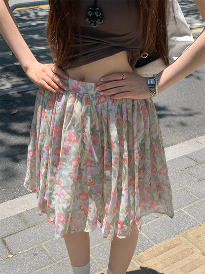 【F60398】實拍復古顯瘦T恤＋雪紡碎花裙(分開下單）250526