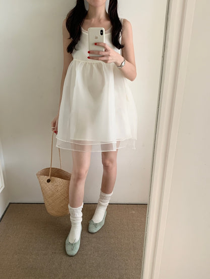 【F60486】實拍韓系甜美後綁蝴蝶結網紗2件式洋裝250616