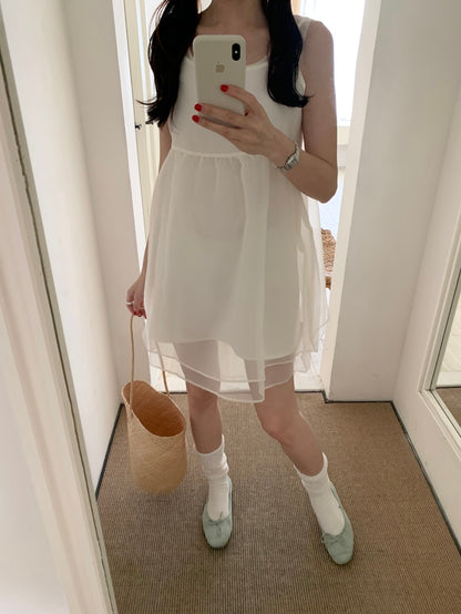 【F60486】實拍韓系甜美後綁蝴蝶結網紗2件式洋裝250616
