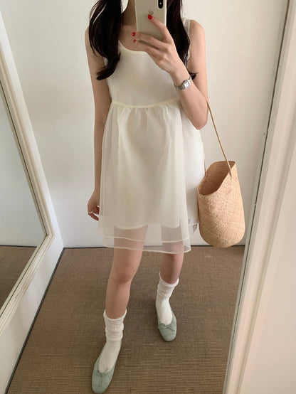 【F60486】實拍韓系甜美後綁蝴蝶結網紗2件式洋裝250616