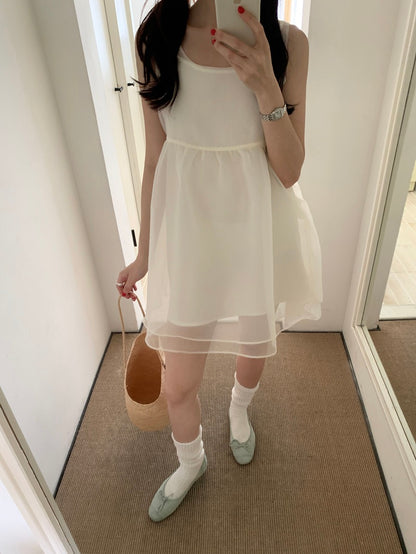 【F60486】實拍韓系甜美後綁蝴蝶結網紗2件式洋裝250616