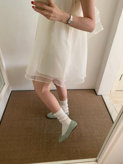 【F60486】實拍韓系甜美後綁蝴蝶結網紗2件式洋裝250616