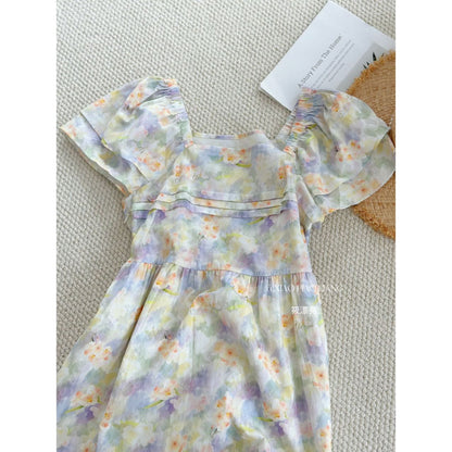 【F60456】實拍法式綁帶設計感碎花洋裝250609