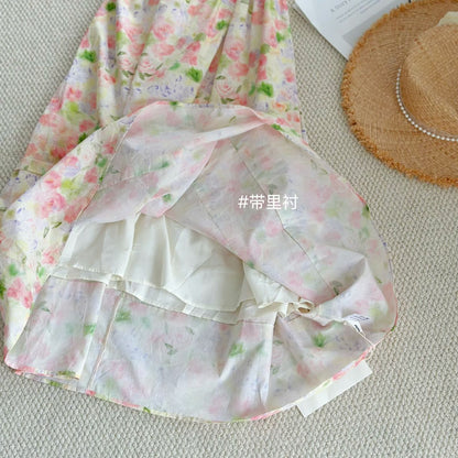 【F60456】實拍法式綁帶設計感碎花洋裝250609