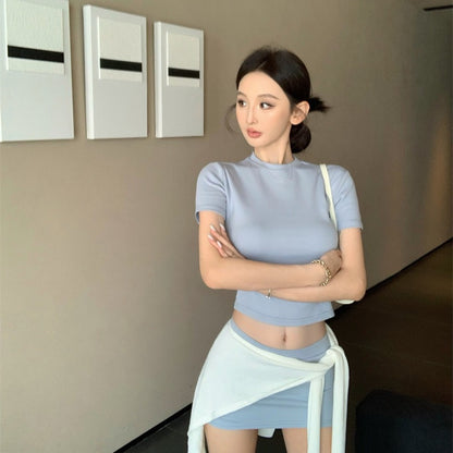 【F60469】實拍美式運動休閒短袖T恤+褲裙 套裝250616