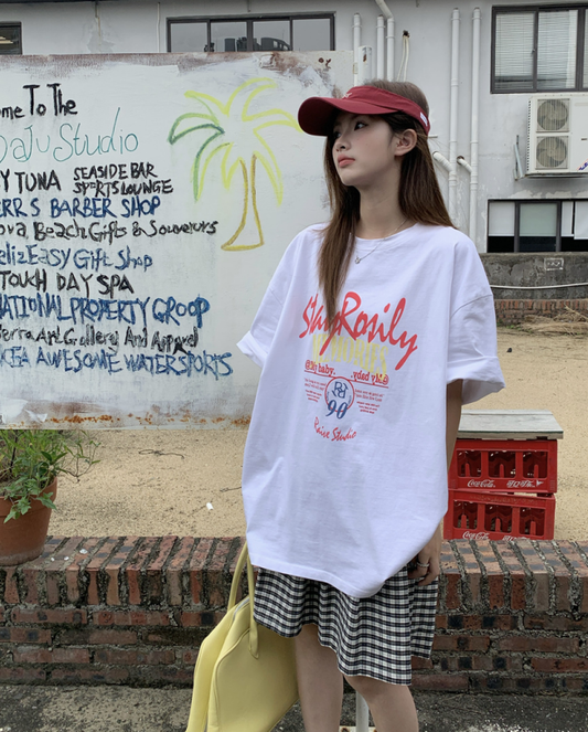 【F60480】實拍韓系寬鬆印花短袖T恤250616