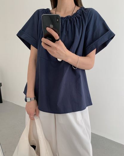 【F60452】實拍極簡舒適寬鬆純棉短袖襯衫250609