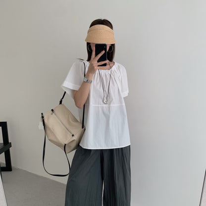 【F60452】實拍極簡舒適寬鬆純棉短袖襯衫250609