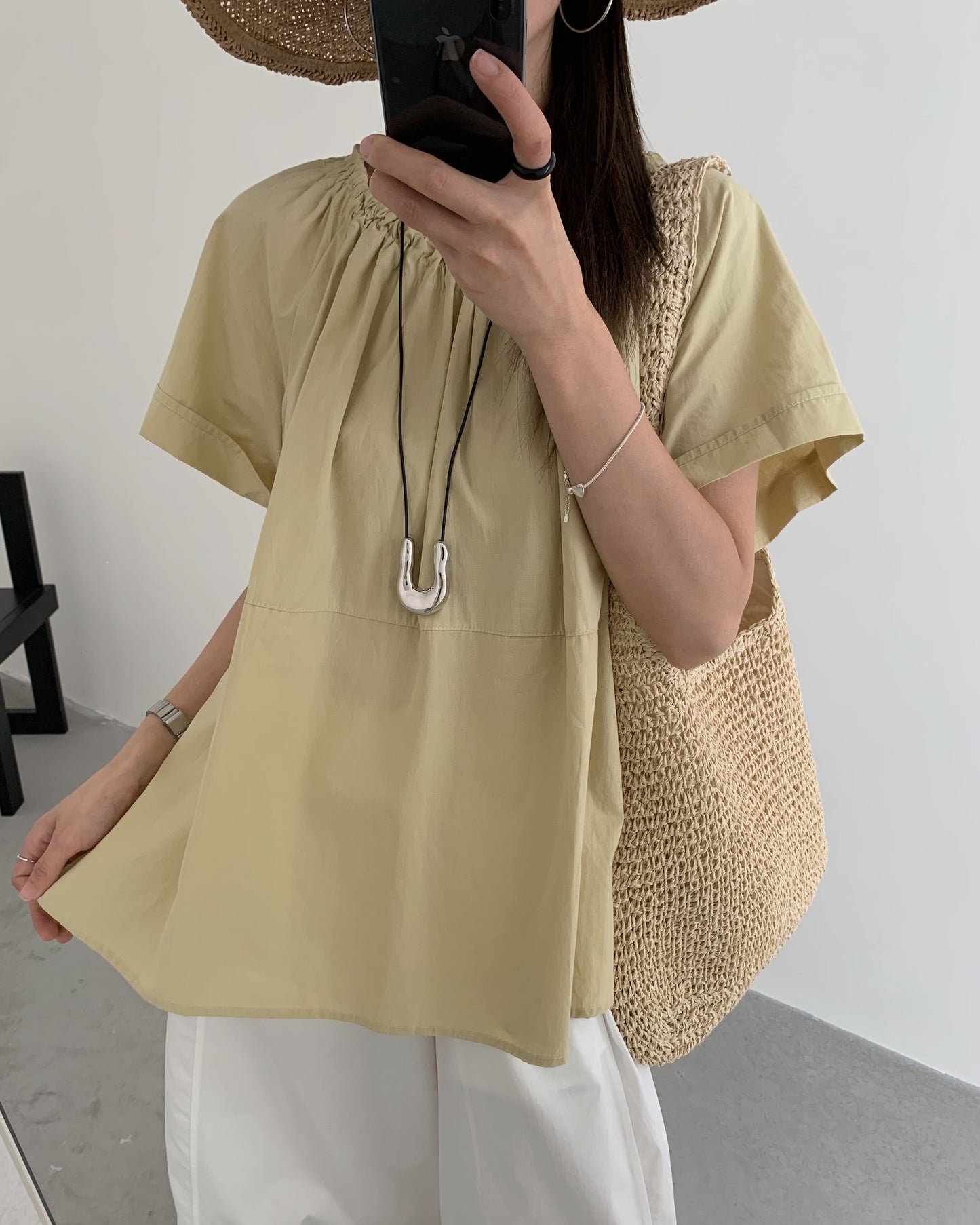 【F60452】實拍極簡舒適寬鬆純棉短袖襯衫250609