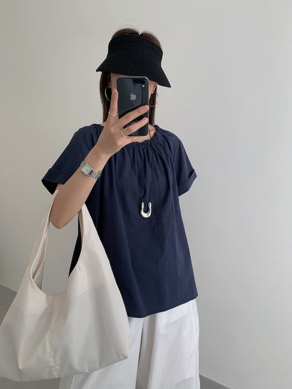【F60452】實拍極簡舒適寬鬆純棉短袖襯衫250609